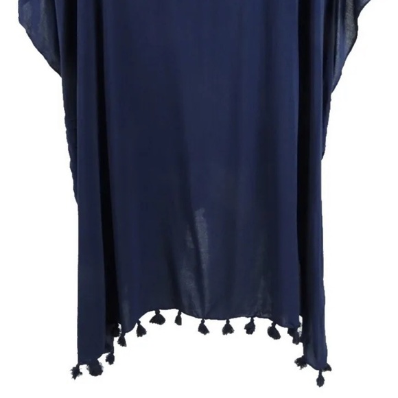 Dkny NAVY Chiffon Pom-Pom Caftan Swim Top Cover-up, US Large/X-Large - Picture 5 of 6